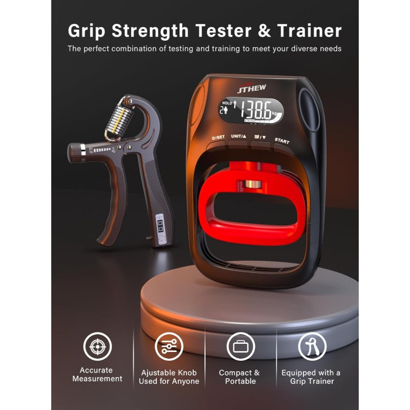 Electronic Grip Strength Tester Trainer - Dual Function Hand Dynamometer with Adjustable Resistance (11-132lbs/5-597N), 400lbs/180kg Max, Digital LCD Display, Grip Counter & User Profiles - Heavy Duty Construction for Home Gym, Athletic Training, Physical