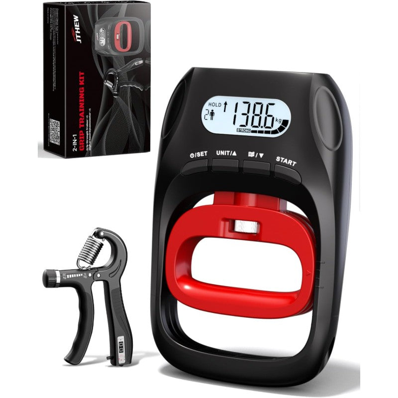 Electronic Grip Strength Tester Trainer - Dual Function Hand Dynamometer with Adjustable Resistance (11-132lbs/5-597N), 400lbs/180kg Max, Digital LCD Display, Grip Counter & User Profiles - Heavy Duty Construction for Home Gym, Athletic Training, Physical