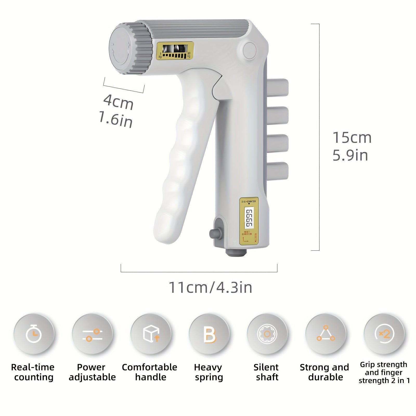 11-132 LBS (5-60kg) Smart Hand Grip Trainer with Pressure Sensor - Dual Mode (Adaptive Weight/Durable Spring) Mechanical Counter Non-Slip for Finger Arm Strength Fitness Office Relax (Black/White Compact)