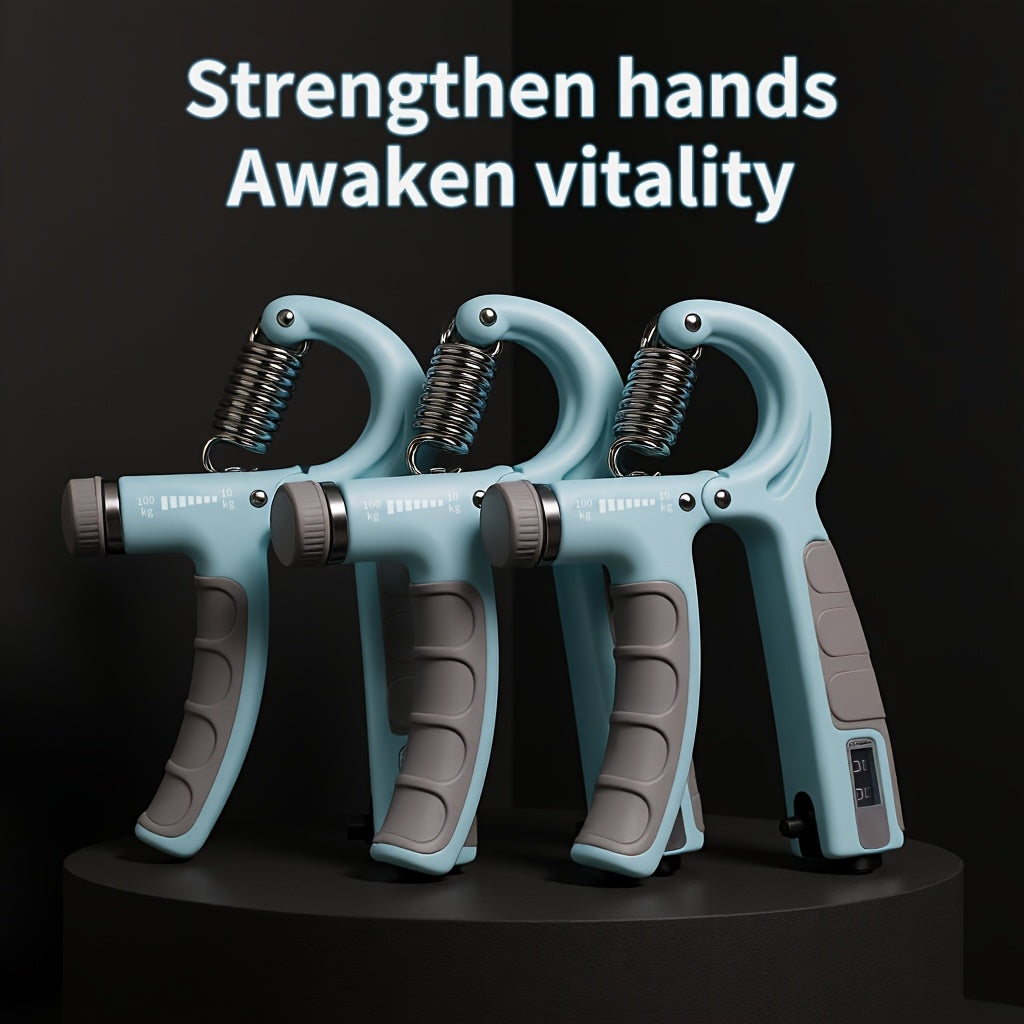 1pc Adjustable Grip Strength Trainer, 22.05-220.46LB Resistance, Stainless Steel & PP Anti-Slip Hand Gripper for Rock Climbing and Extreme Sports Training, Muscle Building and Injury Recovery Finger Exerciser, Fits All Sizes - Light Blue/Light Gray | Back