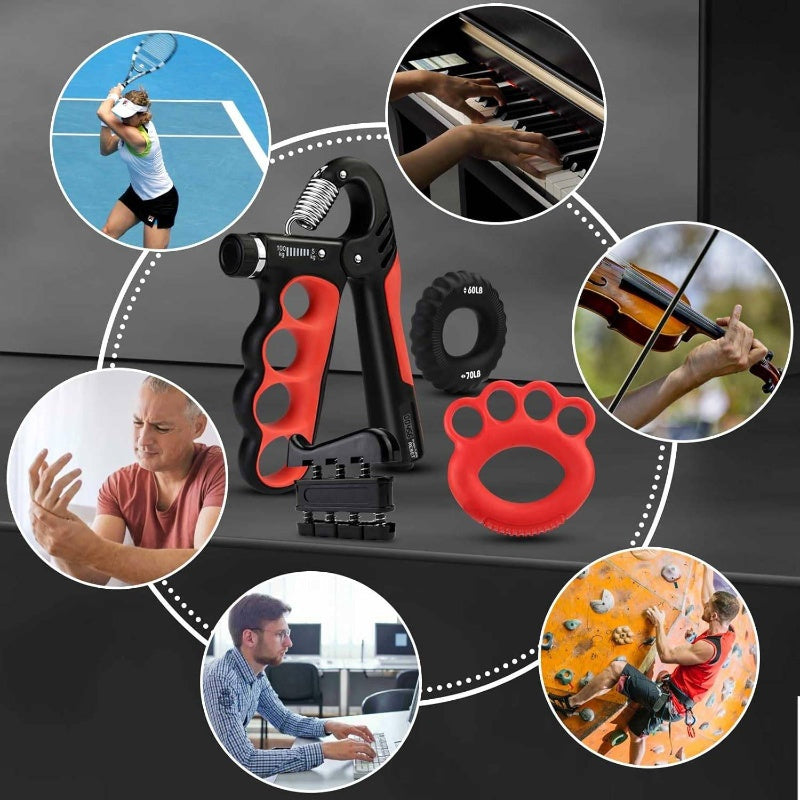 4pcs Grip Strength Trainer Kit - 11-220lbs Adjustable Forearm Gripper, Finger Exerciser & Wrist Strengthener for Men, Ergonomic Design with Red & Black Handles, Durable Non-Woven Material, Ideal for Hand & Wrist Rehabilitation, Hand Strength