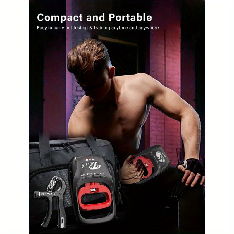 Electronic Grip Strength Tester Trainer - Dual Function Hand Dynamometer with Adjustable Resistance (11-132lbs/5-597N), 400lbs/180kg Max, Digital LCD Display, Grip Counter & User Profiles - Heavy Duty Construction for Home Gym, Athletic Training, Physical