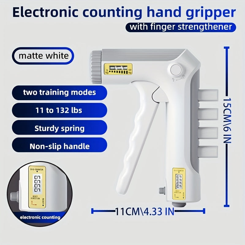 11-132 LBS (5-60kg) Smart Hand Grip Trainer with Pressure Sensor - Dual Mode (Adaptive Weight/Durable Spring) Mechanical Counter Non-Slip for Finger Arm Strength Fitness Office Relax (Black/White Compact)