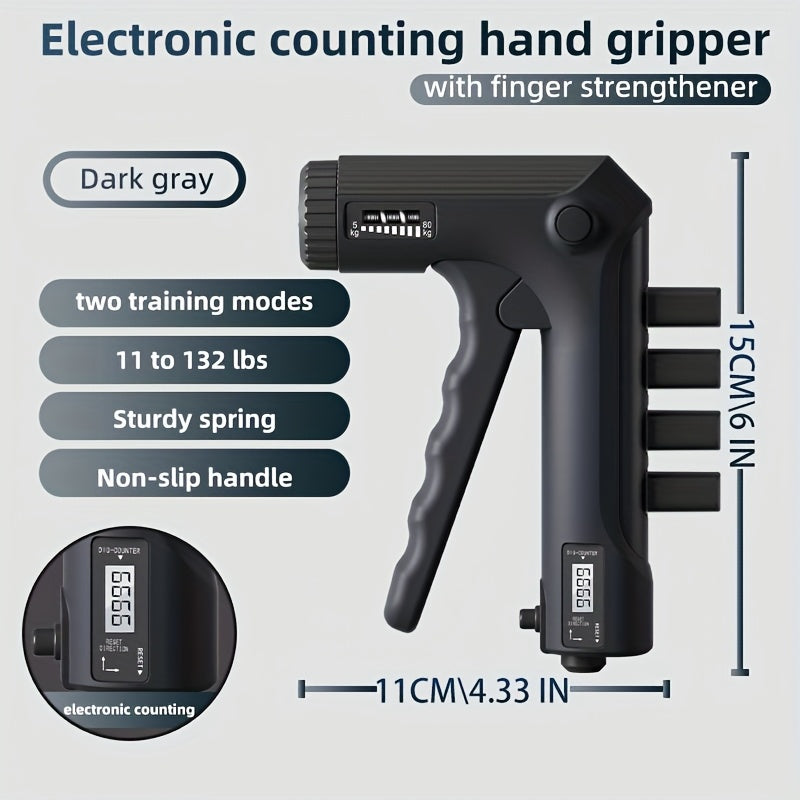 11-132 LBS (5-60kg) Smart Hand Grip Trainer with Pressure Sensor - Dual Mode (Adaptive Weight/Durable Spring) Mechanical Counter Non-Slip for Finger Arm Strength Fitness Office Relax (Black/White Compact)